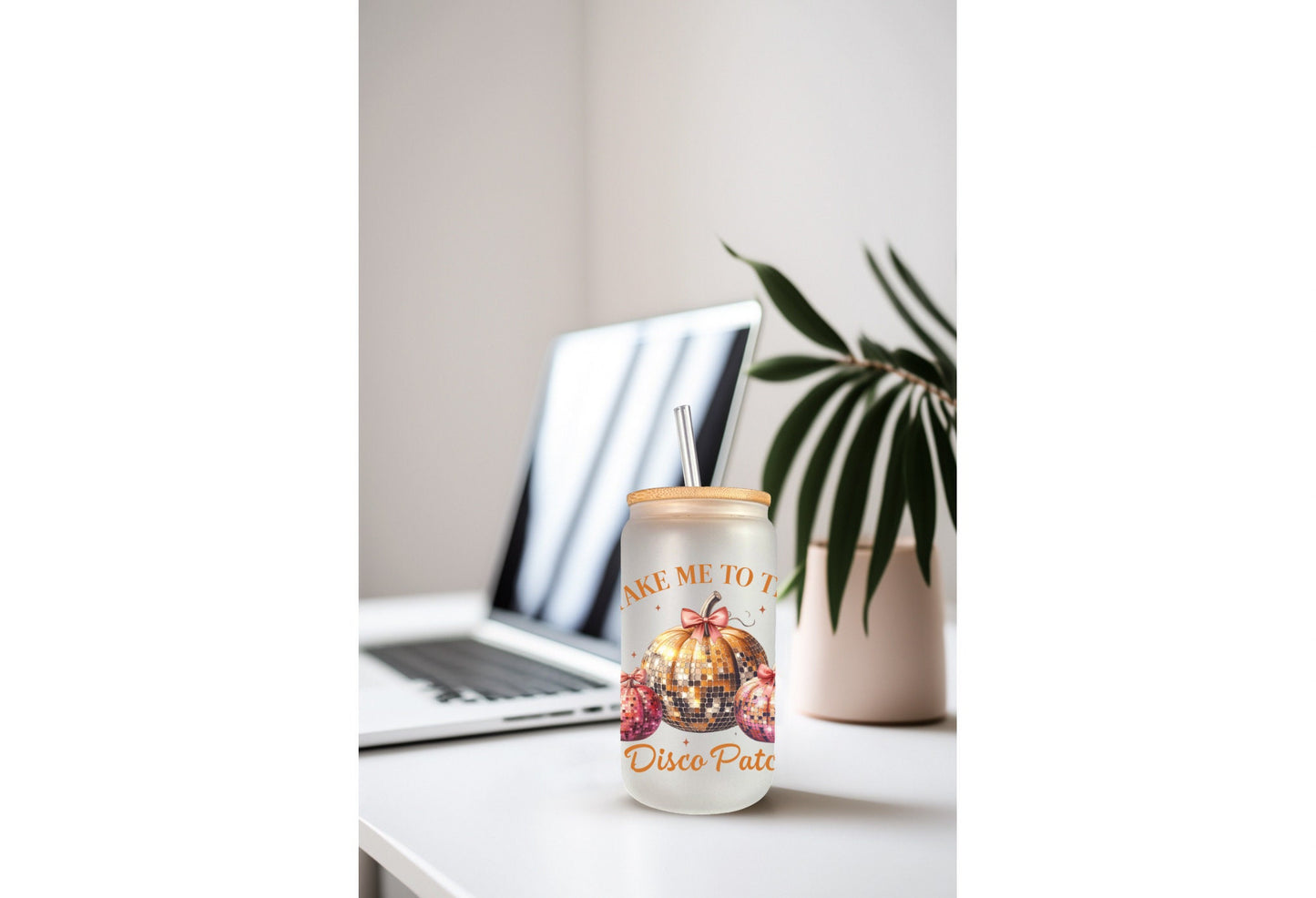 UVDTF Wrap Pumpkin Take Me to the Disco Patch for 16oz Can Glass Mug Tumbler, Ready to apply, Permanent Waterproof Adhesive, Double Sided option