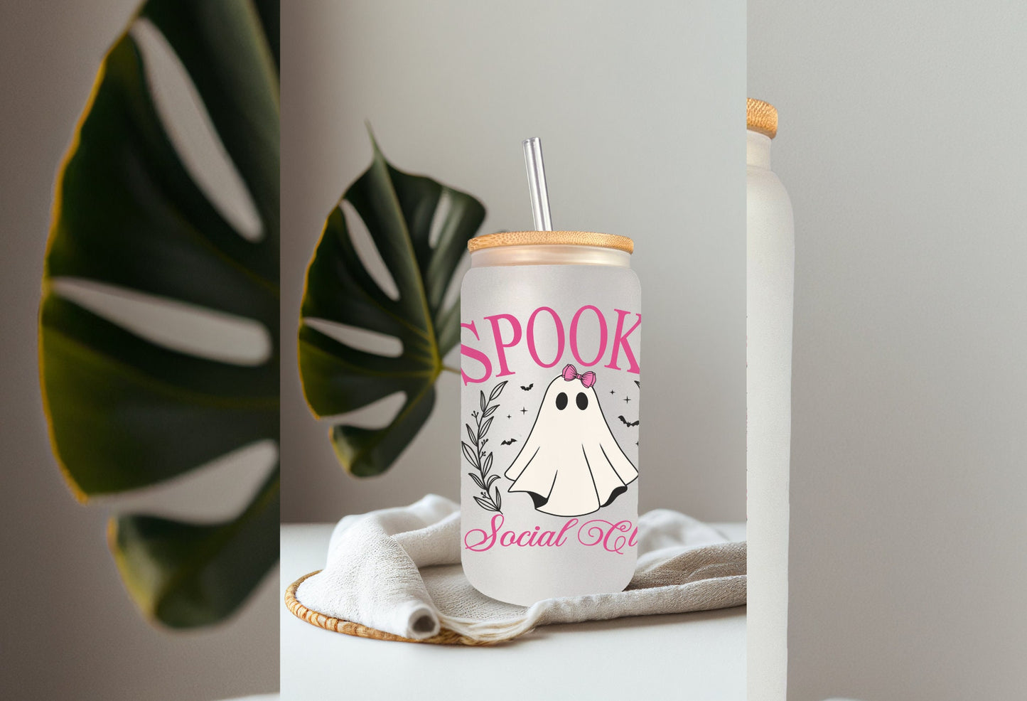 UVDTF Wrap Spooky Ghost Social Club Pink Coquettes Bows 16oz Can Glass, Mug, Tumbler, Ready to Apply, Permanent Waterproof Adhesive