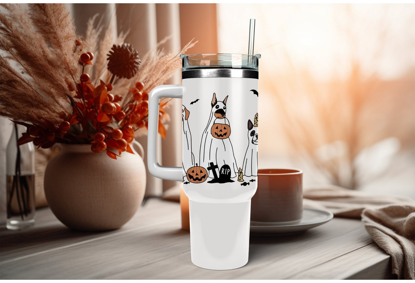 UVDTF Wrap Halloween Spooky Ghost Dogs for 16oz Can Glass Mug Tumbler, Ready to apply, Permanent adhesive, Double Sided option