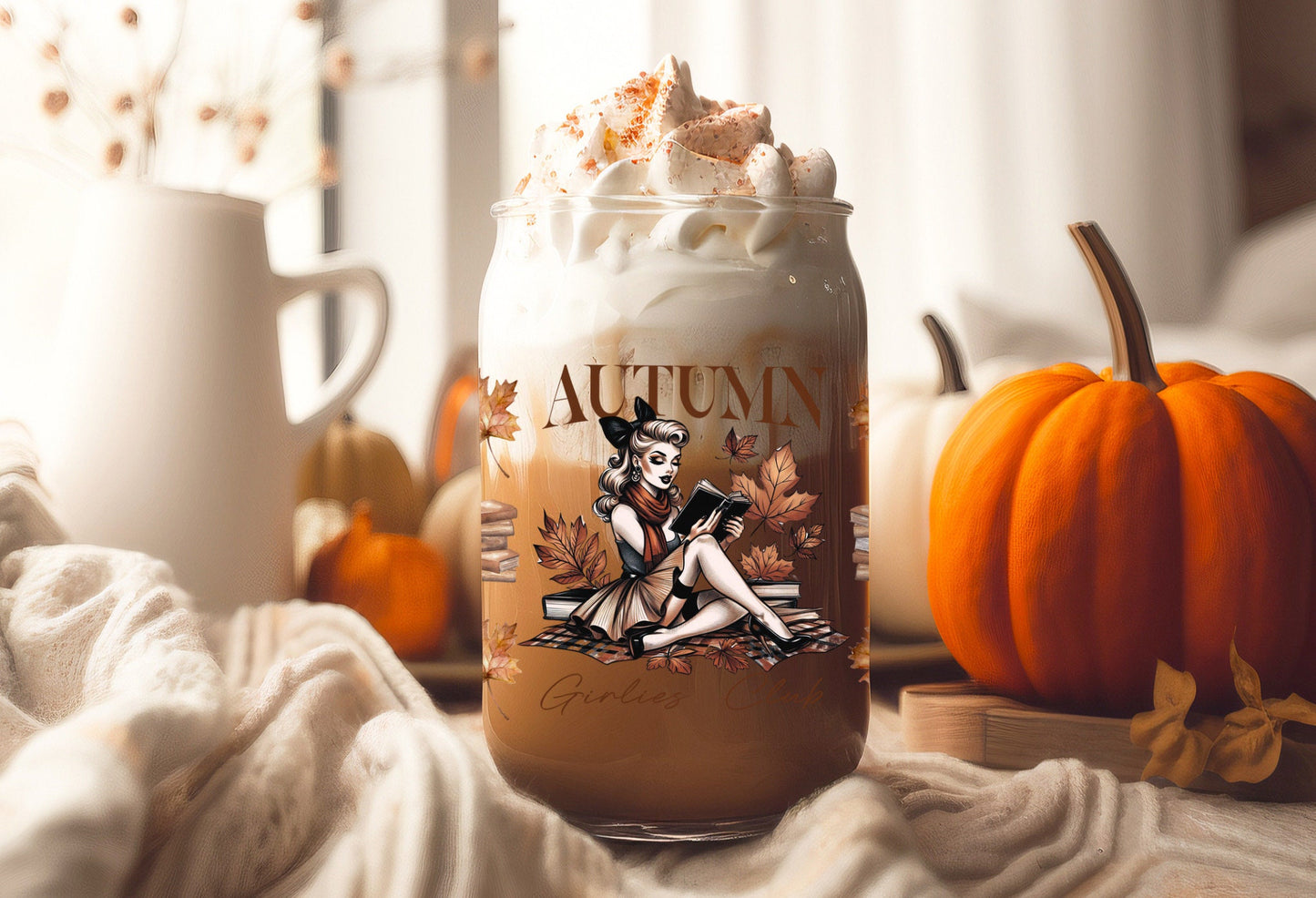 UVDTF Wrap Autumn Girlies Club Vintage Girl for 16oz Can Glass Mug Tumbler, Ready to Apply, Permanent Waterproof Adhesive