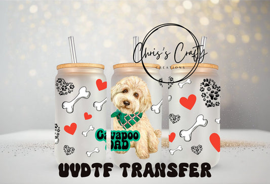 UVDTF Wrap Cavapoo Dad Exclusive 16 oz Can Wrap | Dog Dad | Ready to apply | Permanent Adhesive | Waterproof | Add on a Cup