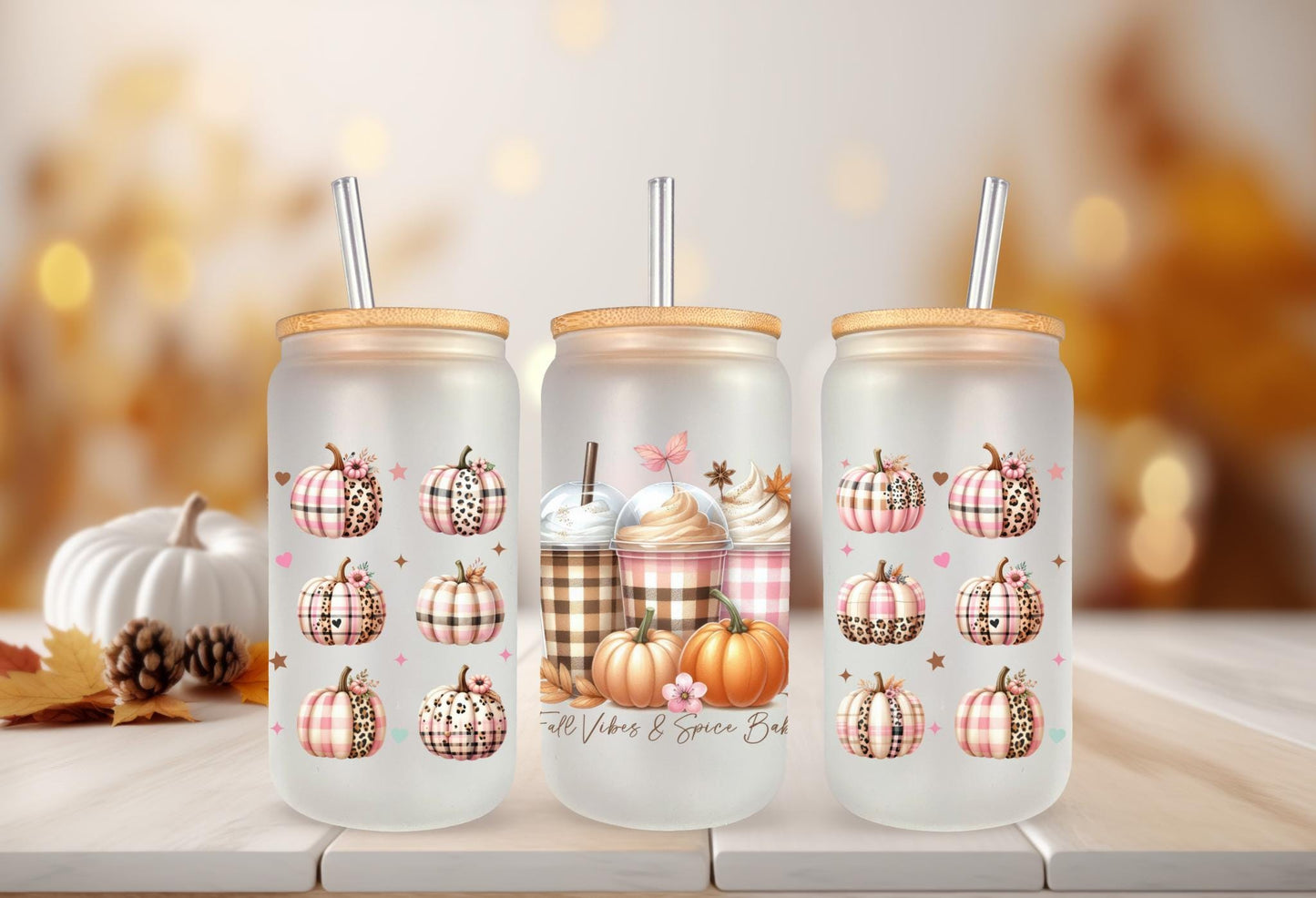 UVDTF Wrap Fall Vibes Spice Baby for 16oz Can Glass or 40oz Tumbler, Iced Coffee, Ready to apply, Permanent adhesive