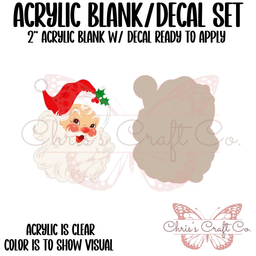 Vintage Santa Acrylic Blank Decal Set, DIY Badge Reels, Santa Blank and UVDTF sticker, Unfinished Badge Reel, Badge Reel Blanks
