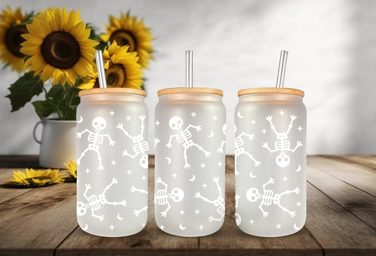 UVDTF Wrap Halloween White Skeletons 16oz Can Glass, Mug, 40oz  Tumbler Wrap, Ready to apply, Permanent Adhesive, Double sided option
