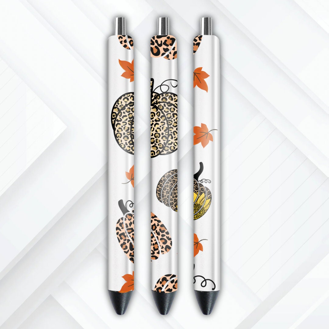 UVDTF Pen Wrap Fall Leopard Pumpkins, Fall Pen Wrap,  Ready to apply, Permanent Adhesive Waterproof