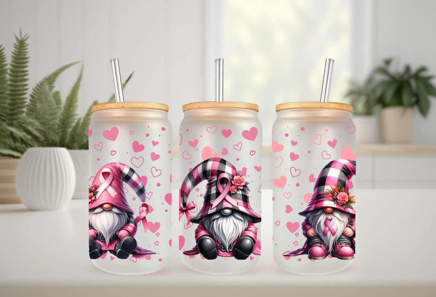 UVDTF Wrap Cancer Awareness Gnomes Pink Ribbon