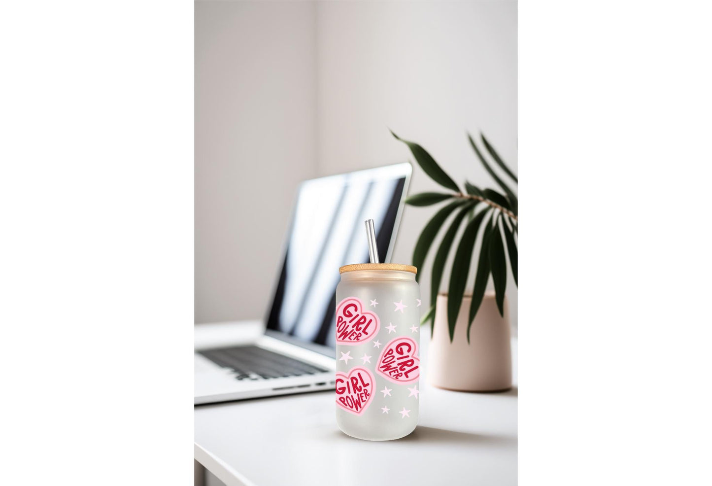 UVDTF Wrap Hearts Girl Power 16oz Can Glass Wrap Mug Tumbler, Ready to Apply, Permanent Waterproof Adhesive