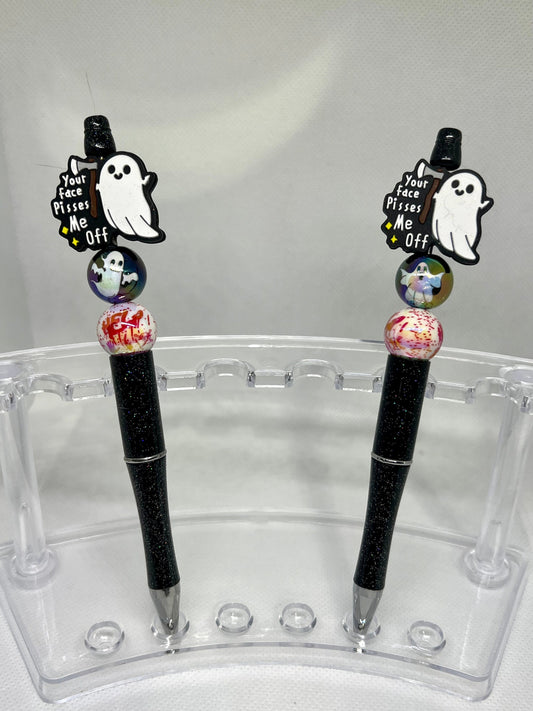 Beaded Pen Ghost You’re Face P*sses me Off, Fun Pens Acrylic Beads, Custom Pen, Retractable Ink Pen, Gifts for her, Teacher, Nurses, Medical