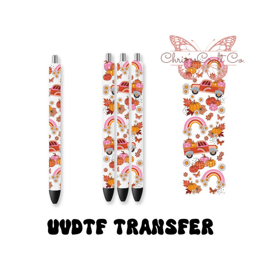 UVDTF Pen Wrap Retro Fall Pumpkins Truck Rainbow