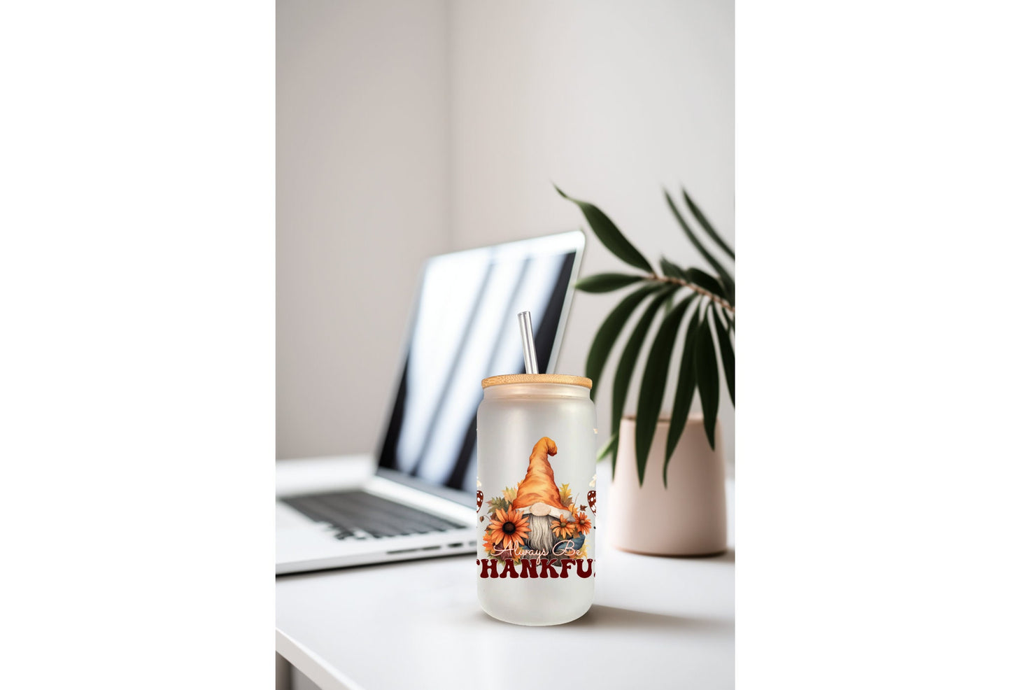 UVDTF Wrap Gnomes Always Be Thankful Floral Butterfly 16oz Can Glass, Mug,  40oz  Tumbler, Fall Wrap, Ready to apply, Permanent Adhesive