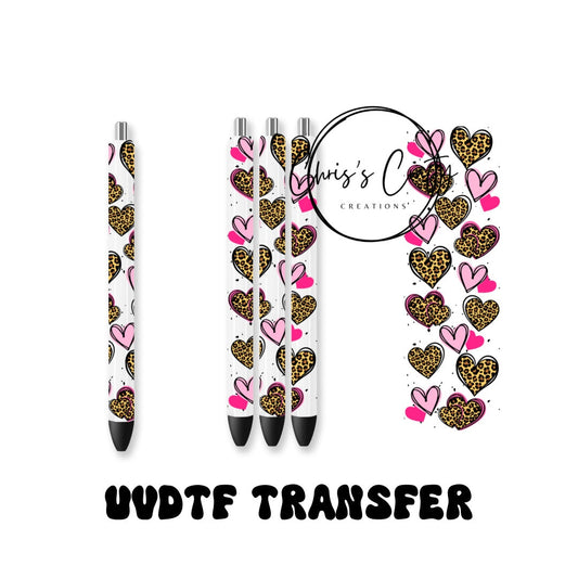 UVDTF Pen Wrap Pink Leopard Hearts, Ready to Apply, Permanent Waterproof Adhesive