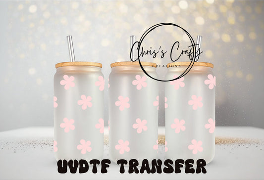 UVDTF Wrap Boho Pink Daisy for 16oz Can Glass Mug Tumbler, Daisy Wrap, Ready to apply, Permanent Waterproof Adhesive