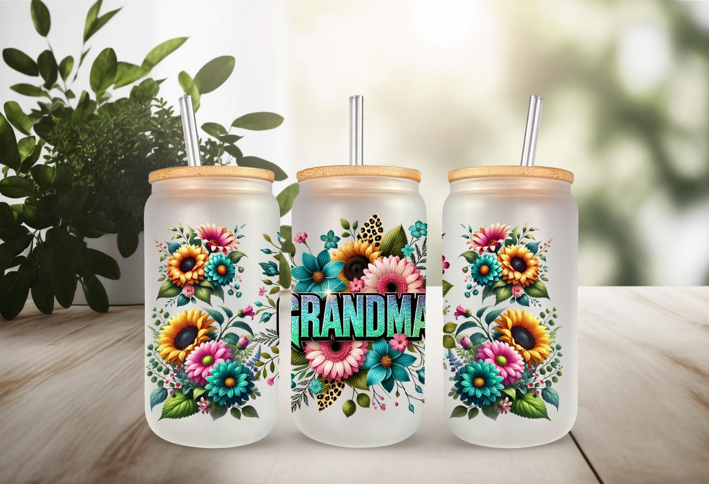 UVDTF Wrap Floral Grandma for 16oz Can Glass Mug Tumbler, Grandmother Wrap, Ready to Apply, Permanent Waterproof Adhesive