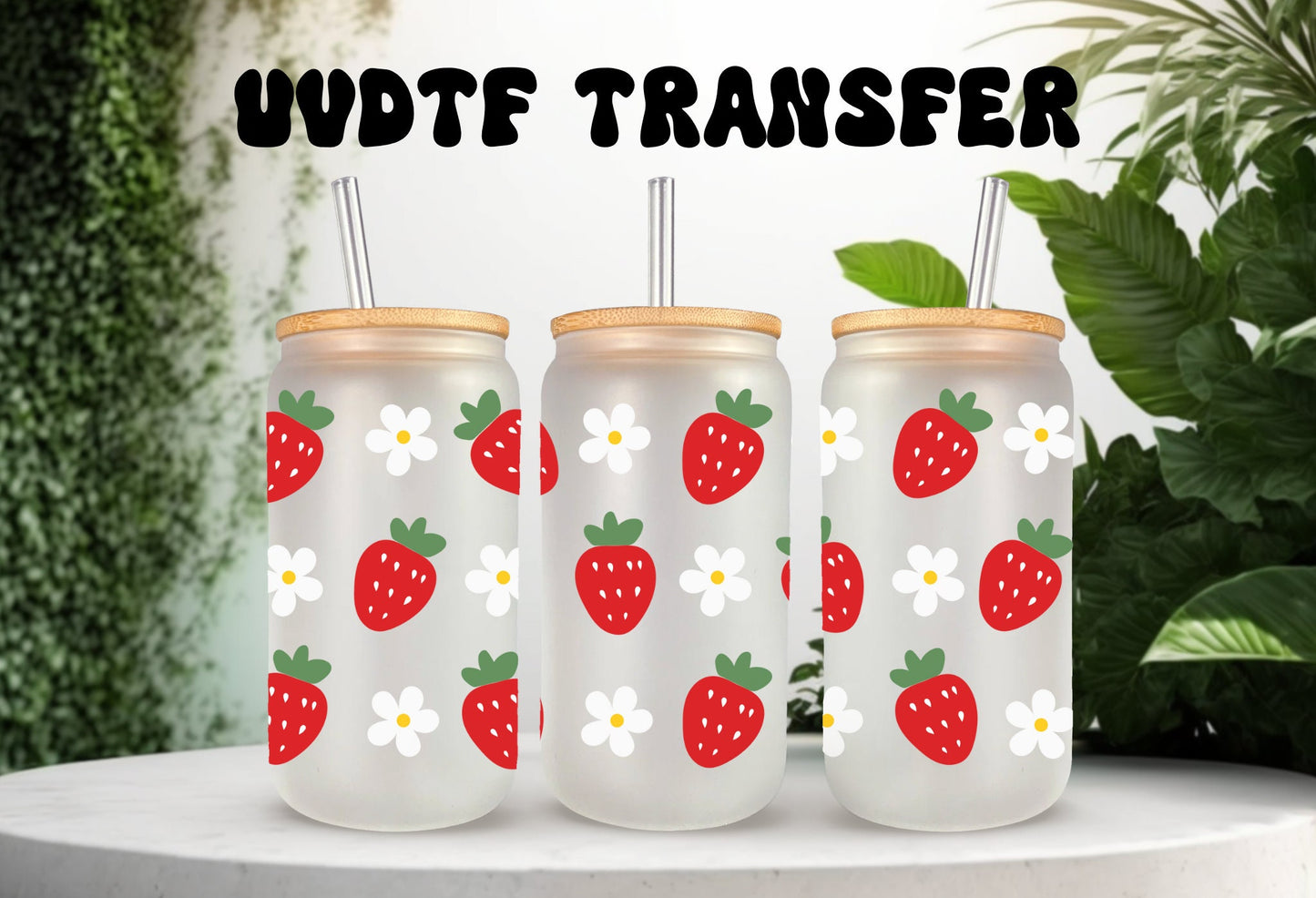 Permanent Waterproof Wrap - 16oz Can Wrap With Strawberry Daisy Design, Bubble Free Transfer