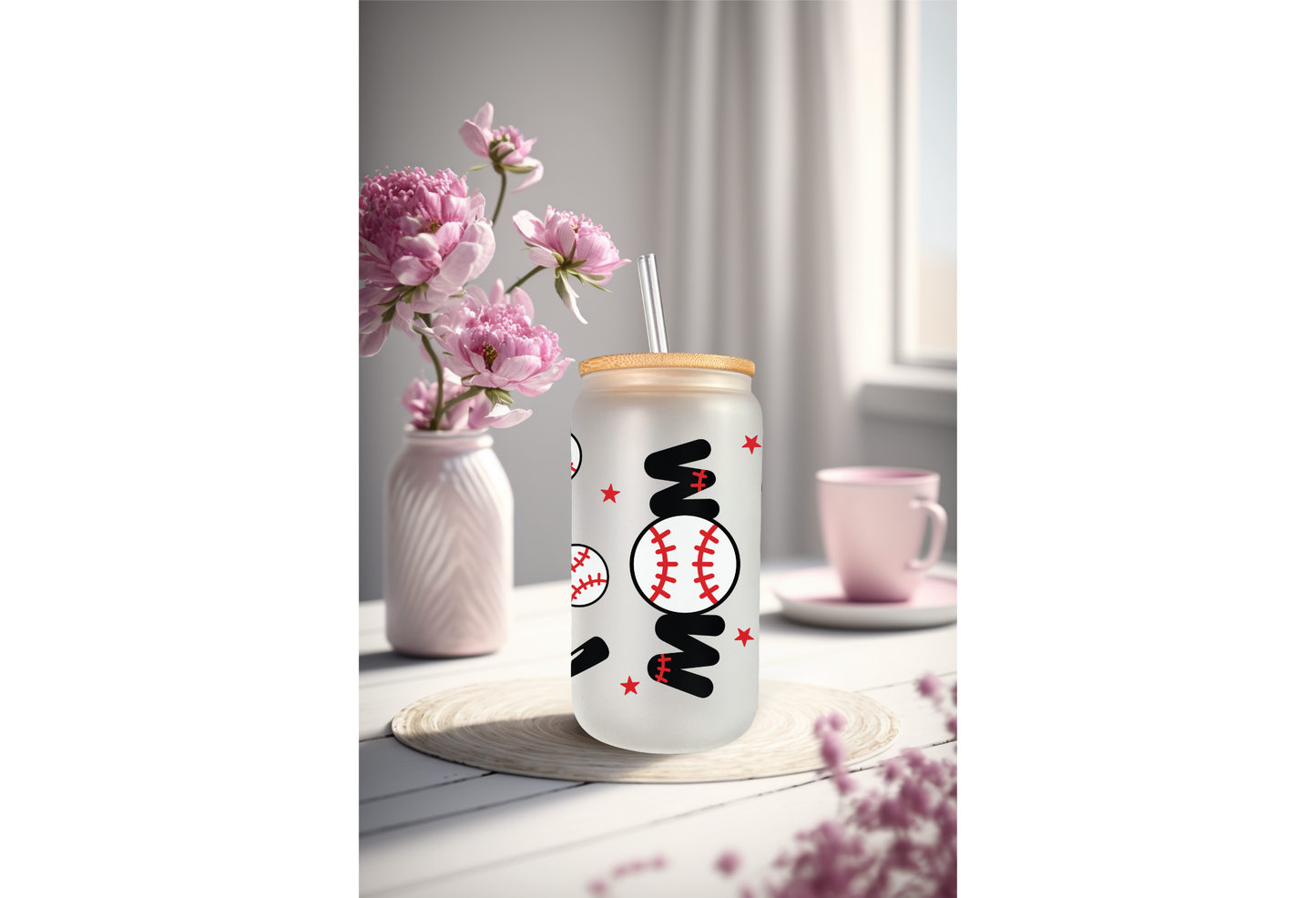 UVDTF Wrap Baseball Mom for 16oz Can Glass Mug Tumbler. Ready to Apply, Permanent Waterproof Adhesive