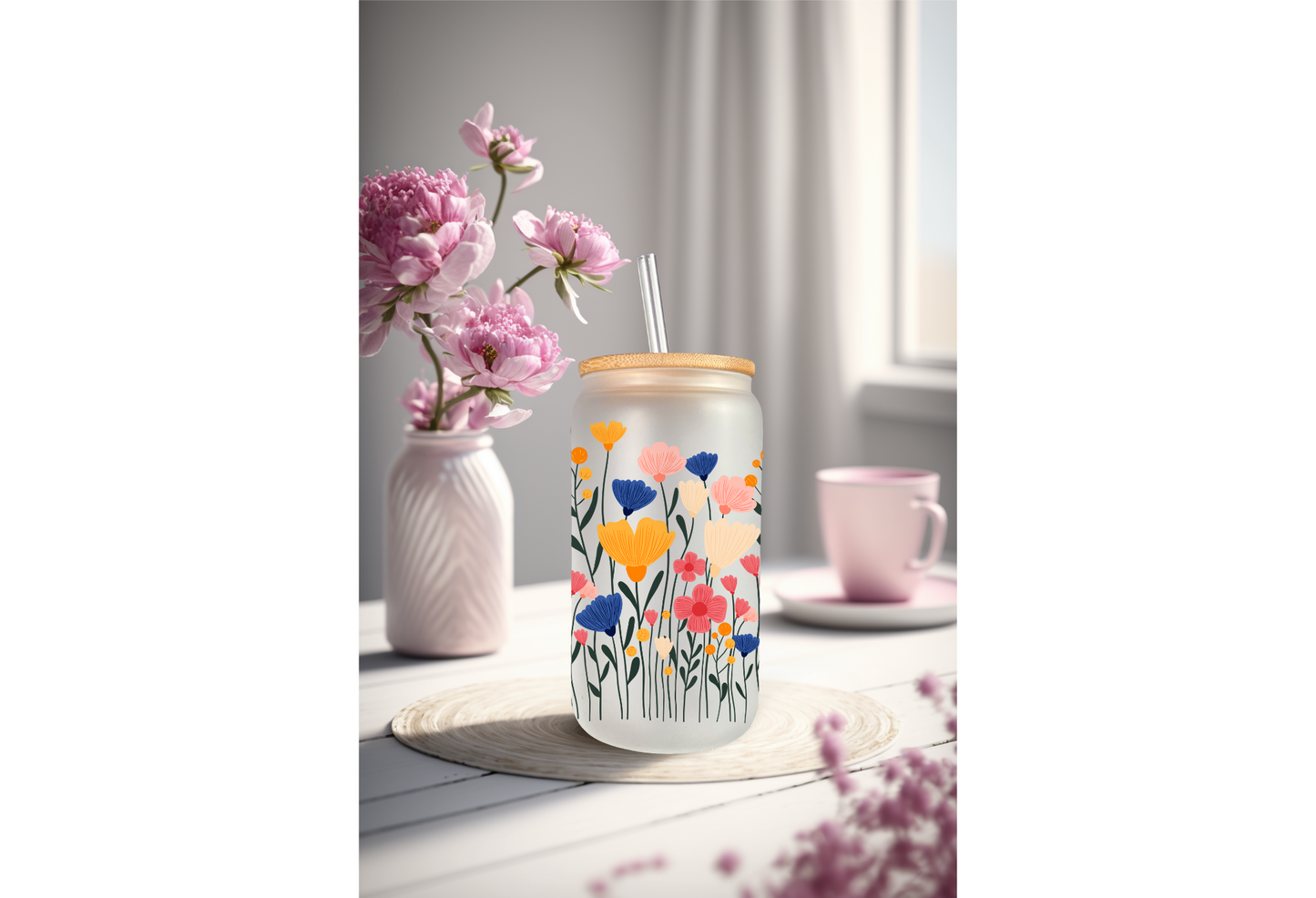 UVDTF Wrap Wildflower Blossoms for 16oz Can Glass Mug Tumbler, Wildflower Wrap, Ready to Apply, Permanent Waterproof Adhesive