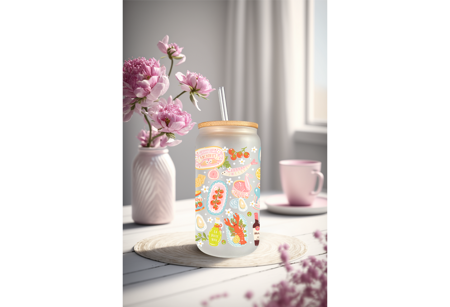 UVDTF Wrap Seafood Broil 16oz Can Glass Mug Tumbler Wrap, Ready to apply, Permanent Waterproof Adhesive, Double sided option