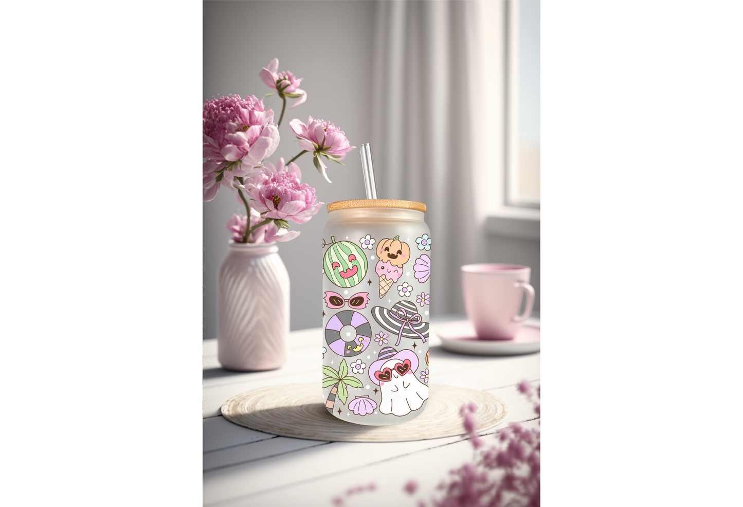 UVDTF Wrap Spooky Ghost Summer for 16oz Can Glass Mug Tumbler, Ready to apply, Permanent Waterproof Adhesive (Copy)