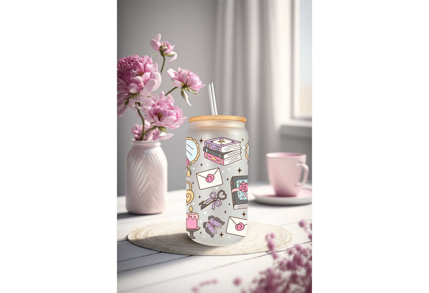 UVDTF Wrap Books Dark Academy Checkered for 16oz Can Glass Mug Tumbler, Ready to apply, Permanent Waterproof Adhesive