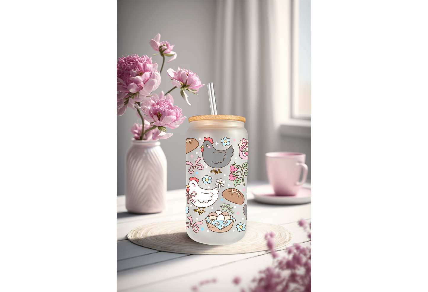 UVDTF Wrap Chicken Sourdough 16oz Can Glass Mug Tumbler Wrap, Ready to apply, Permanent Waterproof Adhesive, Double sided option