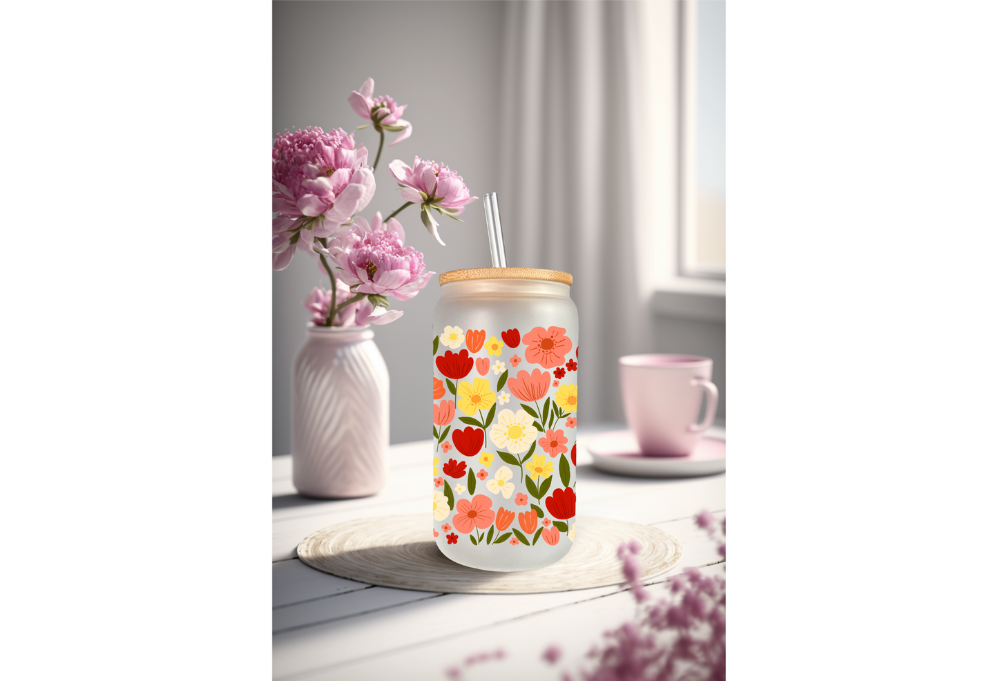 UVDTF Wrap Warm Floral Blossoms for 16oz Can Glass Mug Tumbler, Wildflower Wrap, Ready to Apply, Permanent Waterproof Adhesive