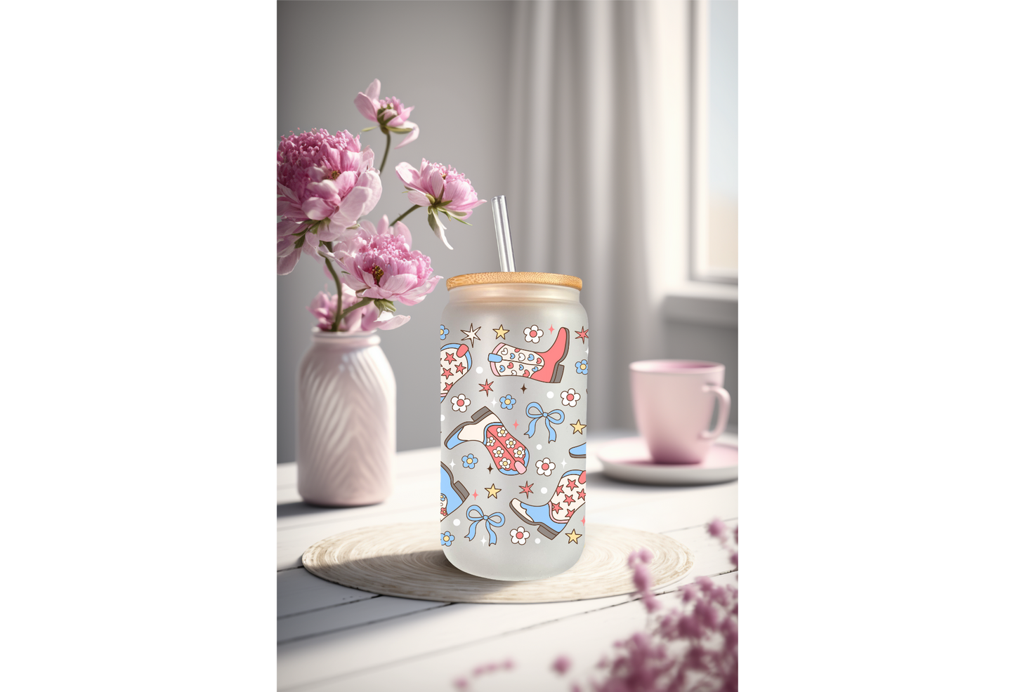 UVDTF Wrap 4th of July Western Boots 16oz Can Glass Mug Tumbler, Ready to apply, Permanent Waterproof Adhesive