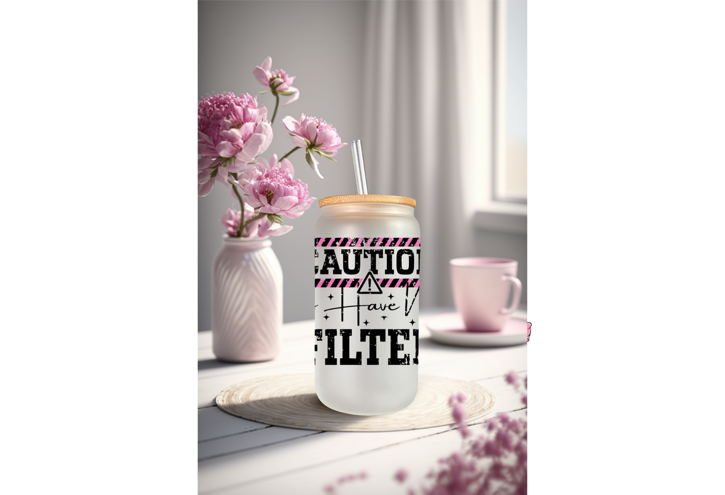 UVDTF Wrap Sarcasm Funny No Filter for 16oz Can Glass Mug Tumbler, Ready to Apply, Permanent Waterproof Adhesive