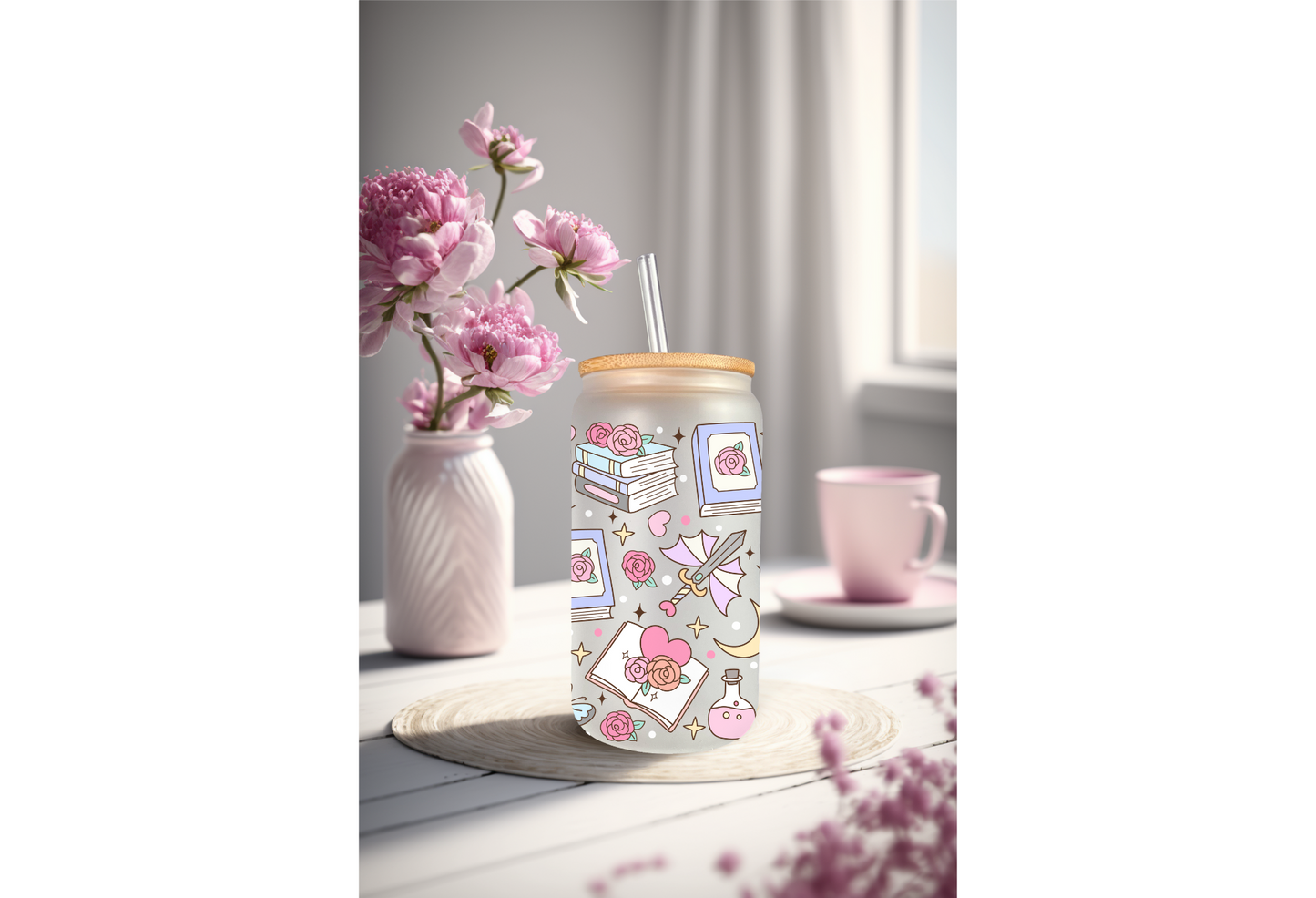 UVDTF Wrap Fantasy Books 16oz Can Glass Mug Tumbler, Ready to apply, Permanent Waterproof Adhesive