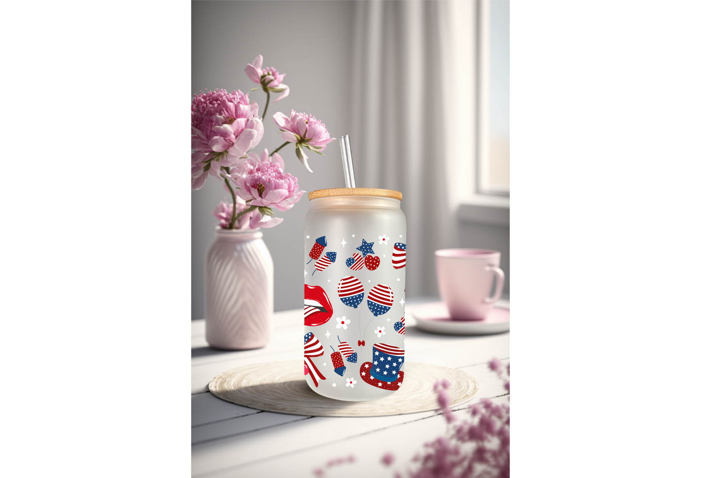 UVDTF Wrap 4th of July 16oz Can Glass Mug Tumbler, Ready to apply, Permanent Waterproof Adhesive