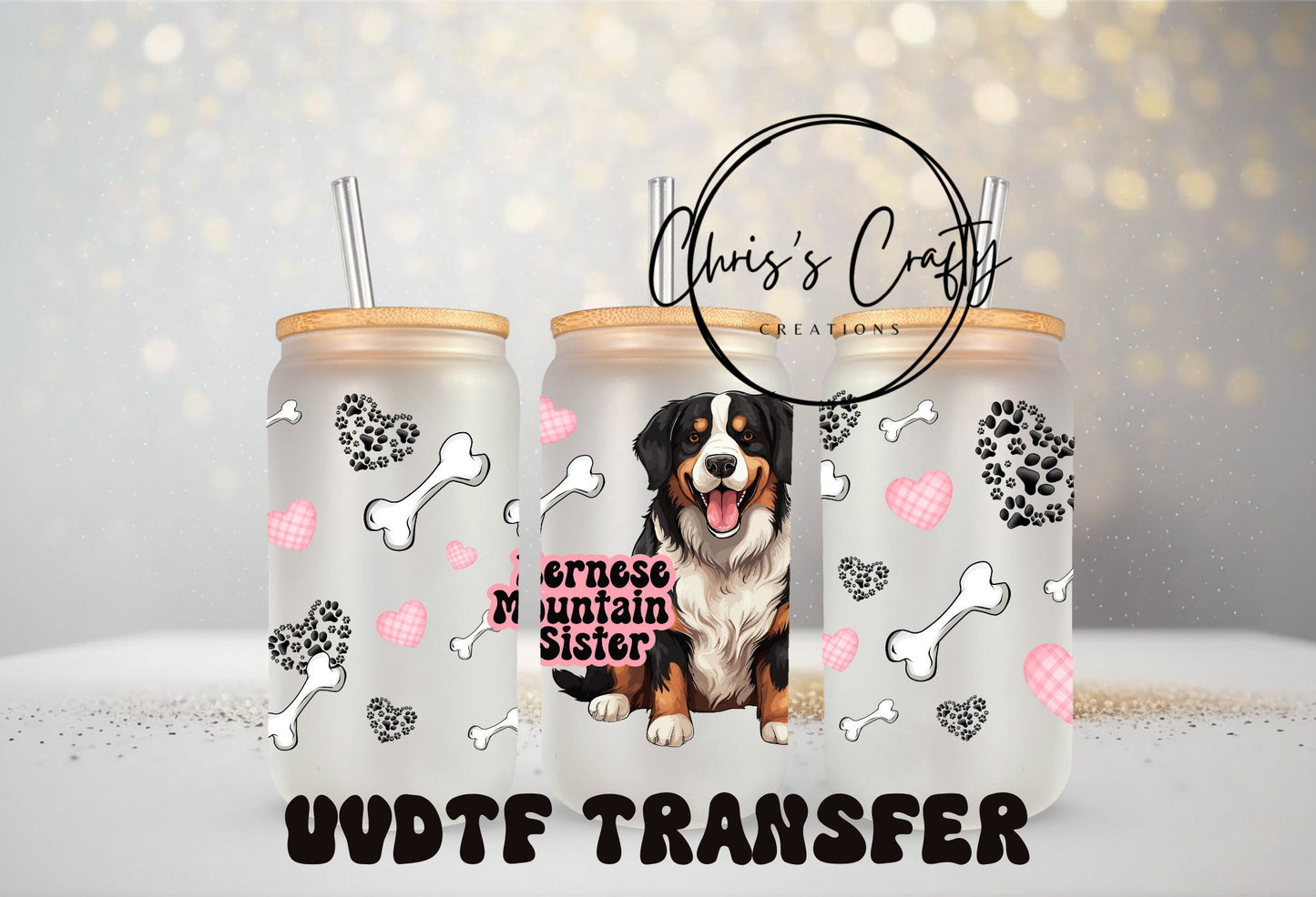 Bernese Mountain Dog Wrap – Waterproof Dog Decal for 16oz Mug Tumbler | Permanent Adhesive