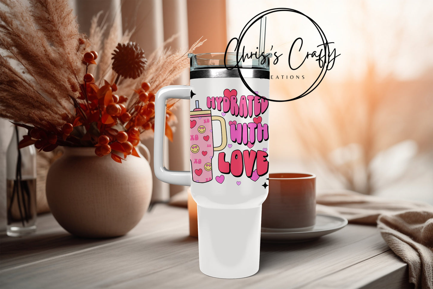UVDTF Decal Valentine Tumbler Hydrated w/ Love for 16 oz 20 oz Can Glass Mug Tumbler, Ready to apply, Permanent Adhesive | Waterproof