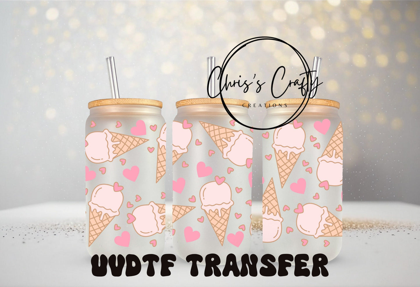 UVDTF WRAPS Valentine Pink Hearts Bundle Set of 4 for 16 oz or 40 oz Tumbler | Ready to apply | Waterproof | Permanent Adhesive