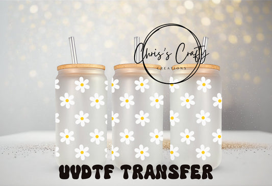 UVDTF Wrap Boho White Daisy for 16 oz Can Glass Mug Tumbler, Daisy Wrap, Ready to Apply, Permanent Waterproof Adhesive