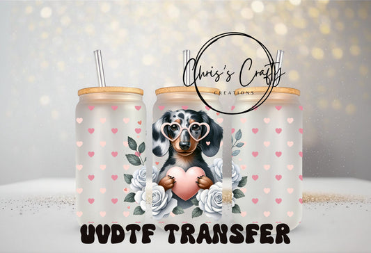 UVDTF Wrap Hearts Dachshund Valentine for 16oz Can Glass Mug Tumbler, Dog Mom, Ready to apply, Permanent Waterproof Adhesive
