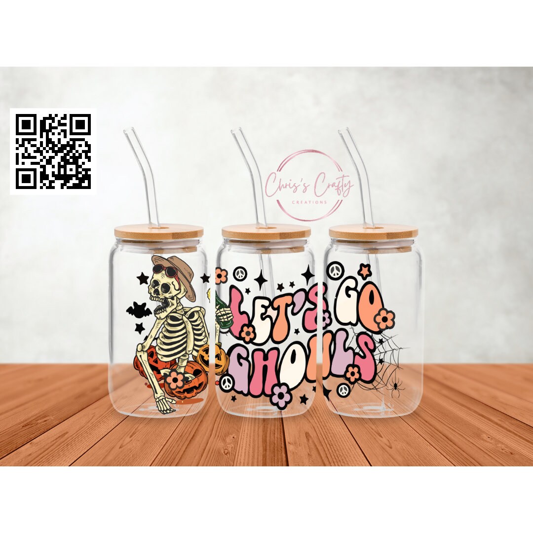 UVDTF Wrap Halloween Skeleton for 16oz Can Glass Mug Tumbler, Ready to apply, Permanent Waterproof Adhesive