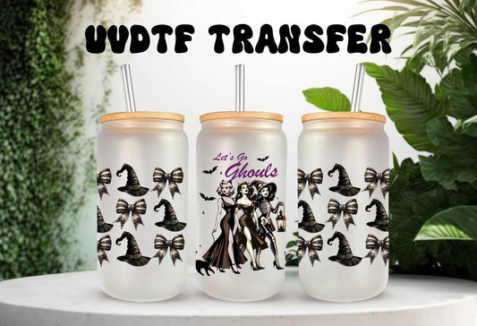 UVDTF Wrap Let’s Go Ghouls Witches Hat Bows 16 oz Can Glass, Mug,  40 oz  Wrap, Ready to apply, Permanent Waterproof Adhesive