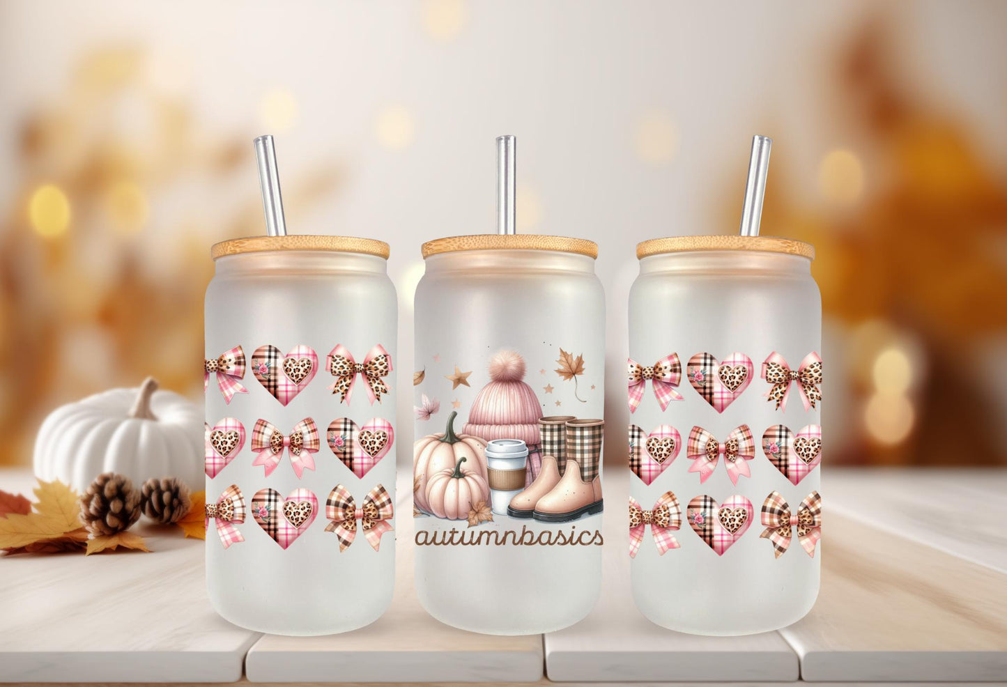 UVDTF Wrap Autumn Basics Coquette Bows Plaid Hearts for 16oz Can Glass Mug Tumbler,  Ready to Apply, Permanent Waterproof Adhesive