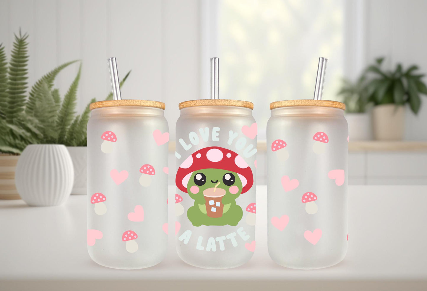 UVDTF Wrap Mushroom Frog Love You A Latte, 16 oz Can Glass Mug Tumbler, Mushroom  Wrap, Ready to Apply, Permanent Waterproof Adhesive