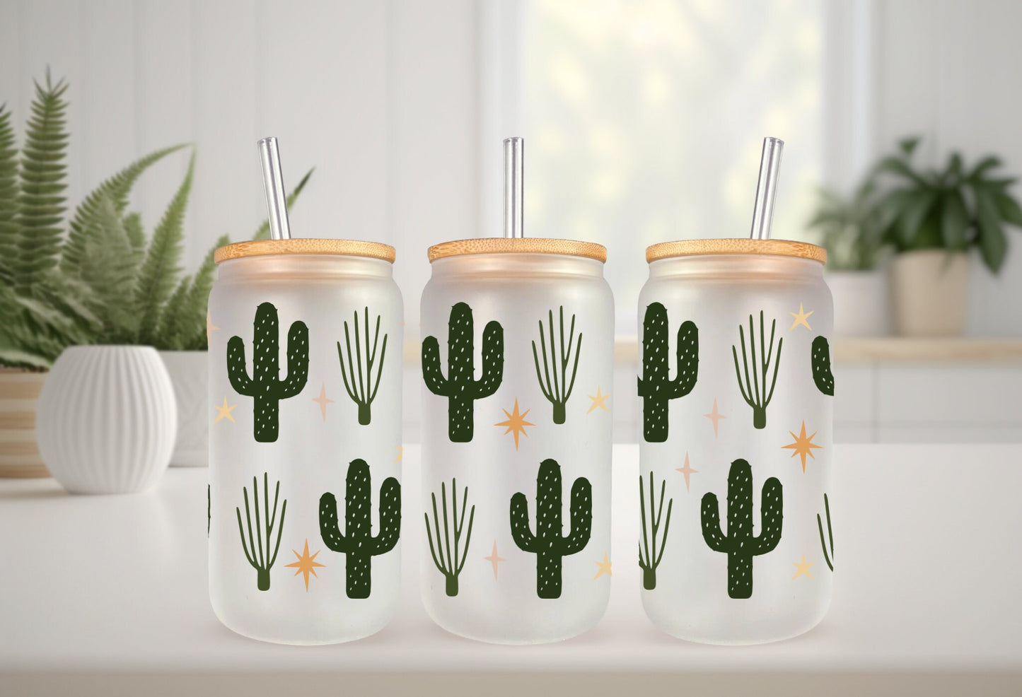 UVDTF Wrap Boho Dessert Cactus 16oz Can Glass, Mug, Tmbler, Cactus Wrap, Ready to apply, Permanent Adhesive Waterproof, Add on a Cup