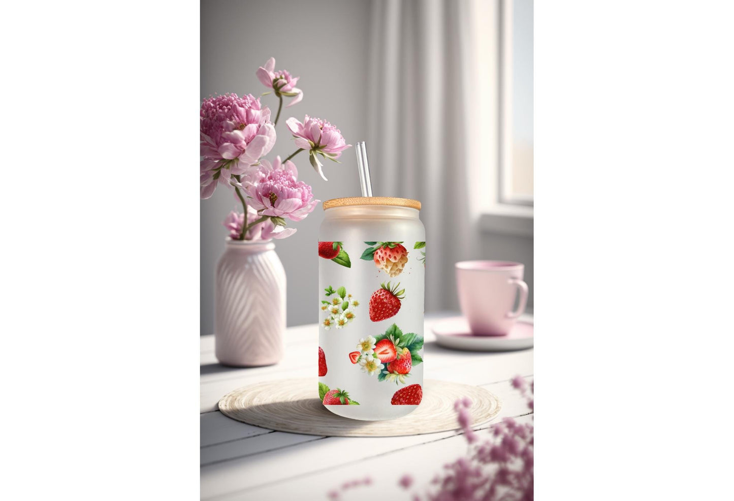 UVDTF Wrap Strawberry for 16oz Can Glass Mug Tumbler, Ready to Apply, Permanent Waterproof Adhesive