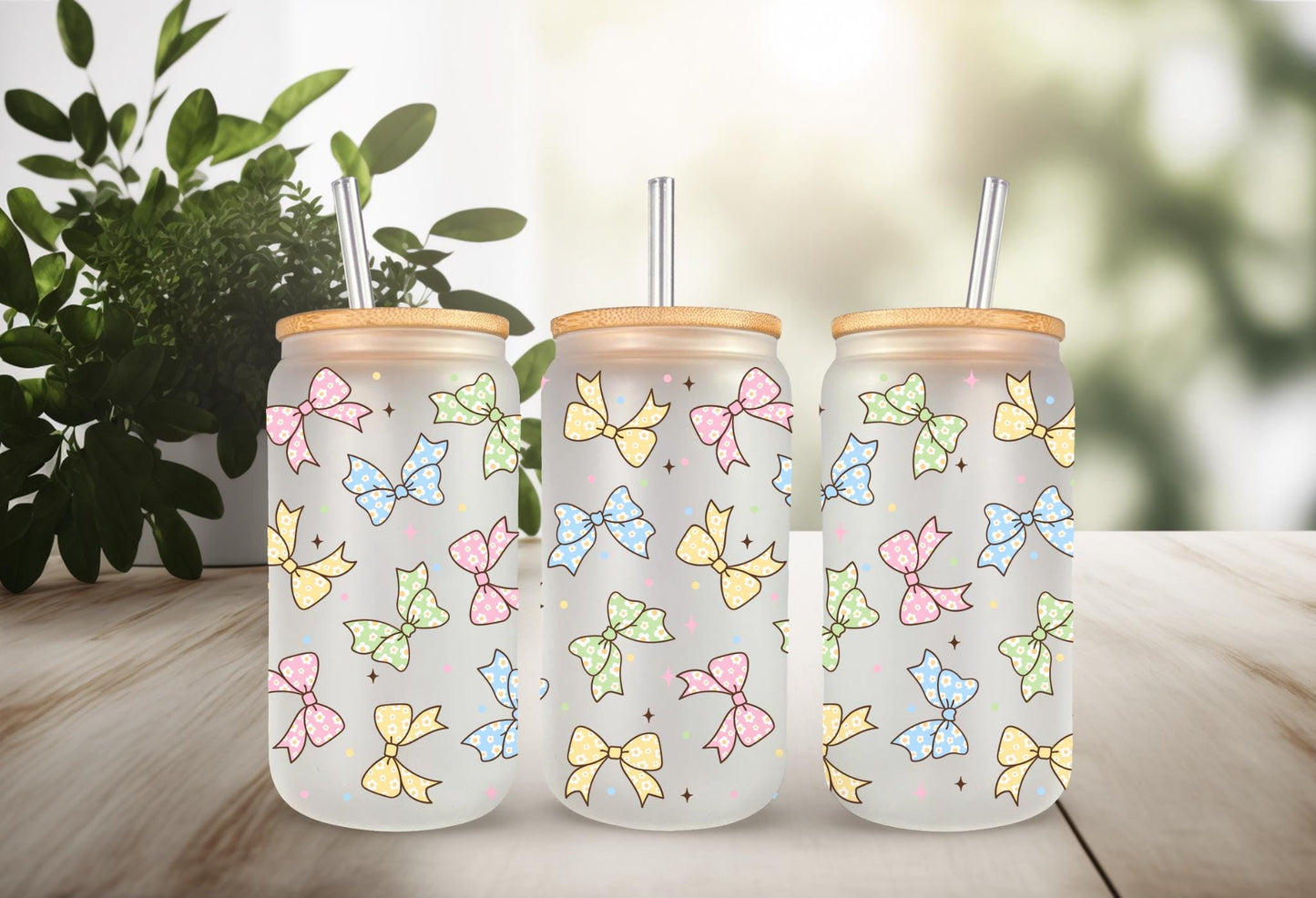 UVDTF Wrap Pastel Coquette Bow 16oz Can Glass Mug Tumbler, Ready to apply, Permanent Waterproof Adhesive