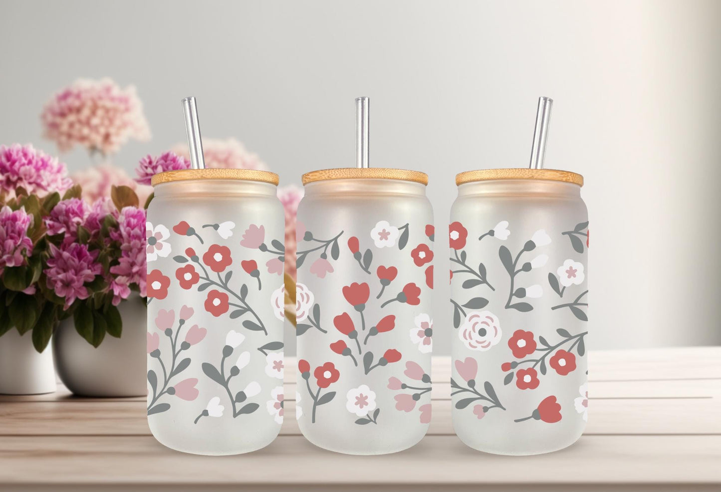 UVDTF Wrap Floral Summer Bloom for 16oz Can Glass Mug Tumbler, Flower Wrap, Ready to Apply, Permanent Waterproof Adhesive