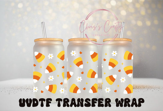 UVDTF  Wrap Candy Corn Daisyfor 16oz Can Glass, Mug, or Tumbler, Halloween Candy, Ready to apply,Permanent Adhesive Waterproof