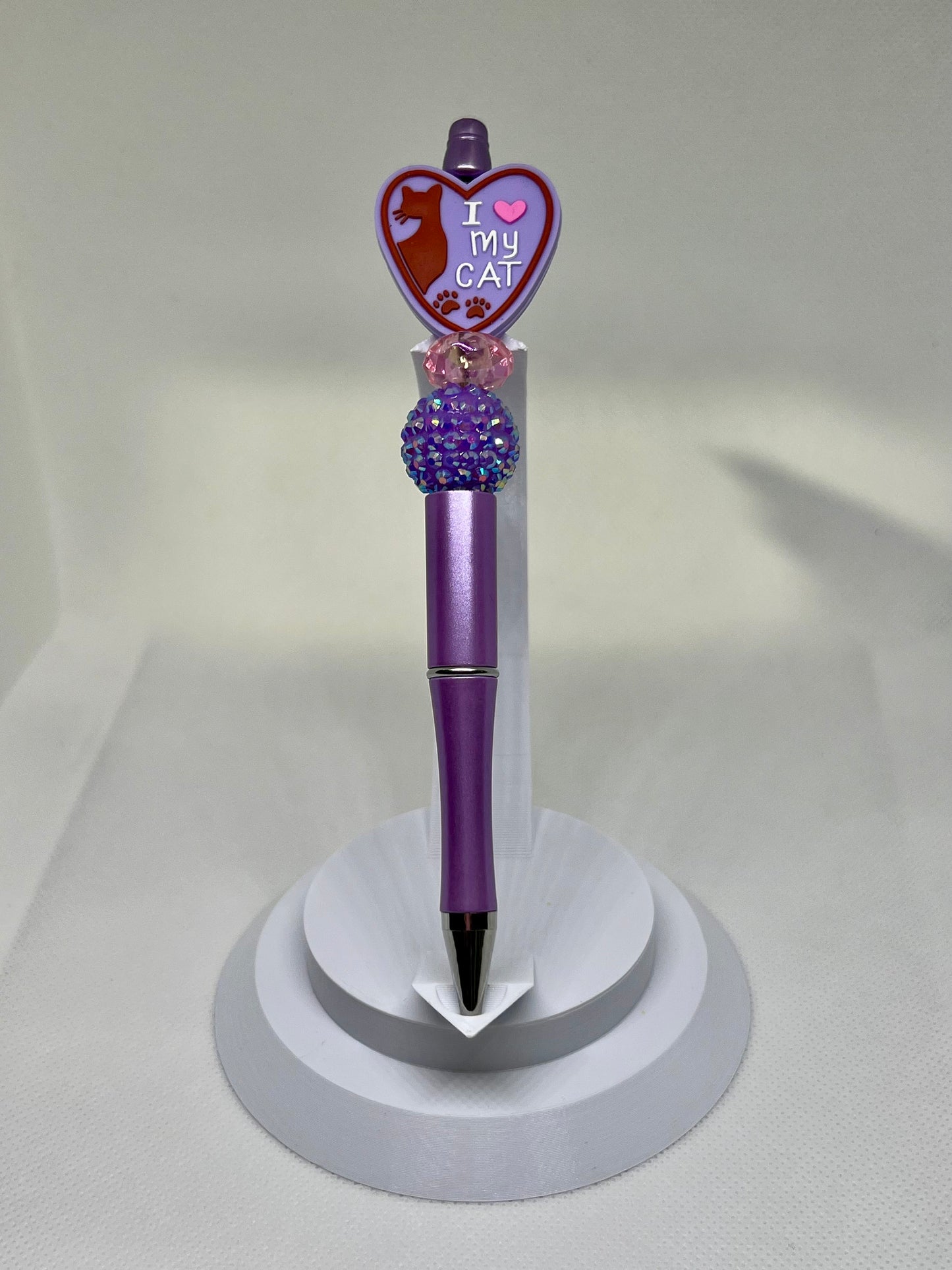 Cat Mom Purple Heart Beaded Ink Pen, I Love My Cat, Sarcastic Pen, Fun Pens Acrylic Beads, Custom Pen, Retractable Ink Pen, Gifts,Graduation