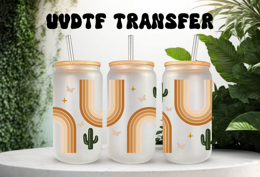 UVDTF Wrap Boho Cactus 16oz Can Glass, Mug, Tumbler, Ready to apply, Permanent Adhesive Waterproof