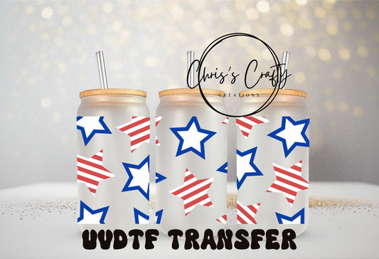 UVDTF Wrap Patriotic Stars Independence Day for 16oz Can Glass Mug Tumbler, Ready to Apply, Permanent Waterproof Adhesive