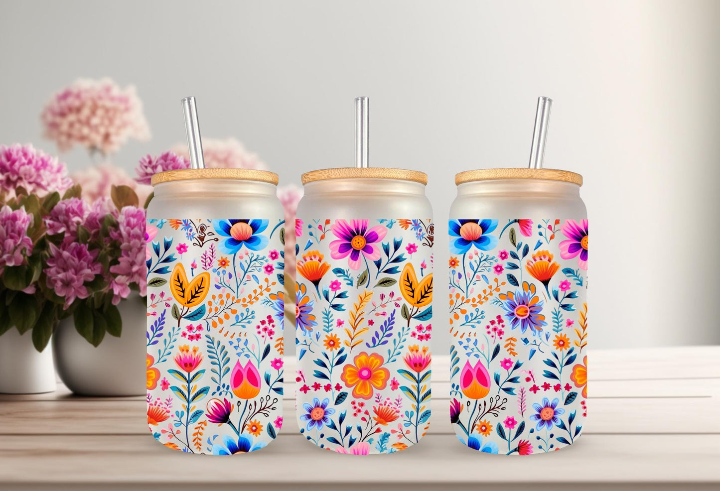 UVDTF Wrap Boho Flower for 16oz Can Glass Mug Tumbler, Floral Wrap, Ready to apply, Permanent Waterproof Adhesive