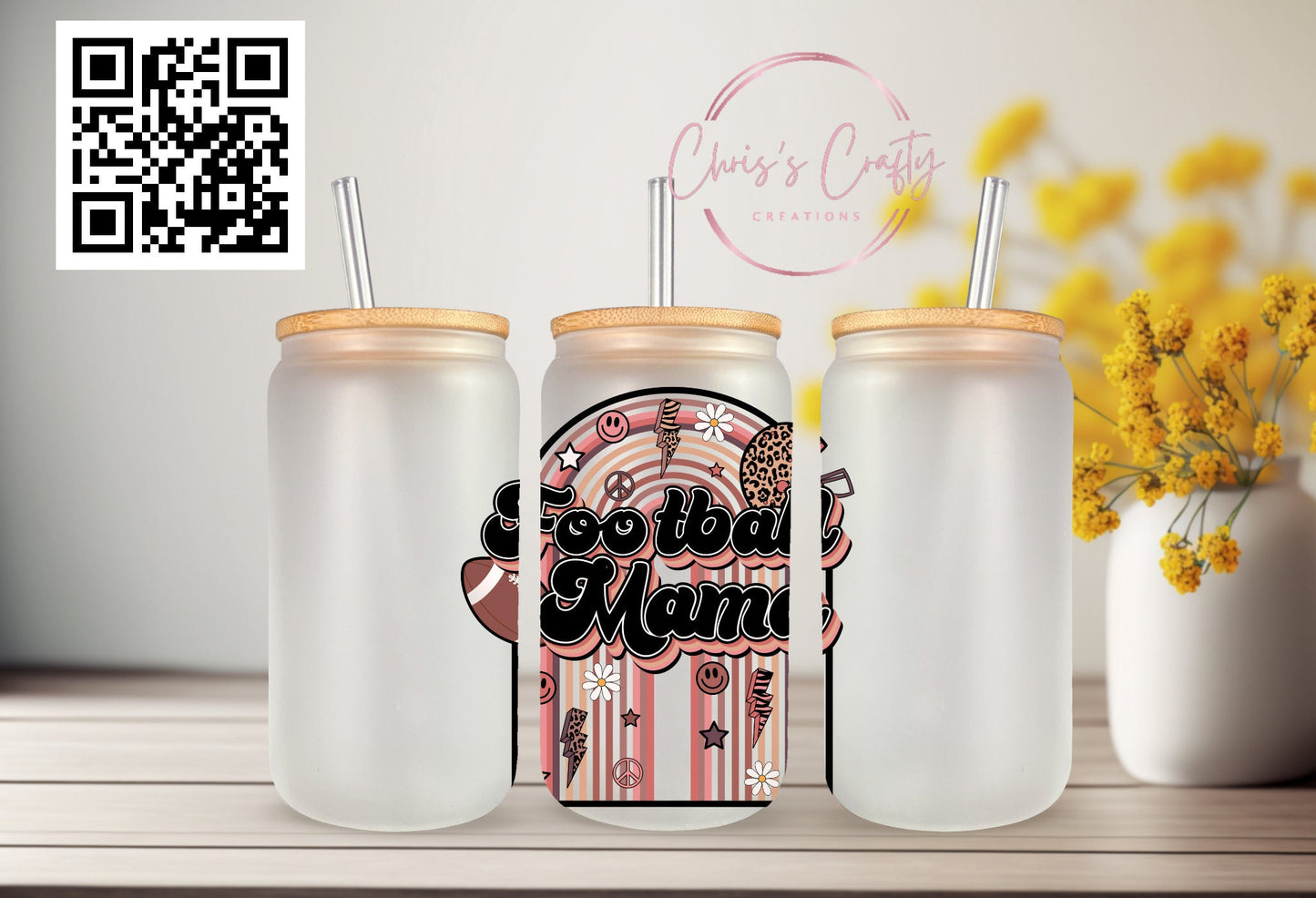 UVDTF Decal Retro Rainbow Football Mama for 16oz Mug Tumbler, Ready to apply, Permanent Waterproof Adhesive