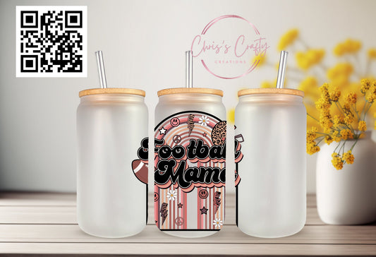 UVDTF Decal Retro Rainbow Football Mama for 16oz Mug Tumbler, Ready to apply, Permanent Waterproof Adhesive
