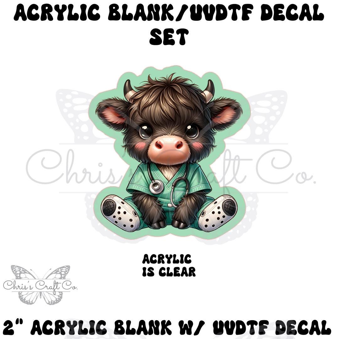Highland Cow Nurse Acrylic Blank Decal Set, DIY Badge Reels, Medical Blank UVDTF sticker, Unfinished Badge Reel, Badge Reel Blanks